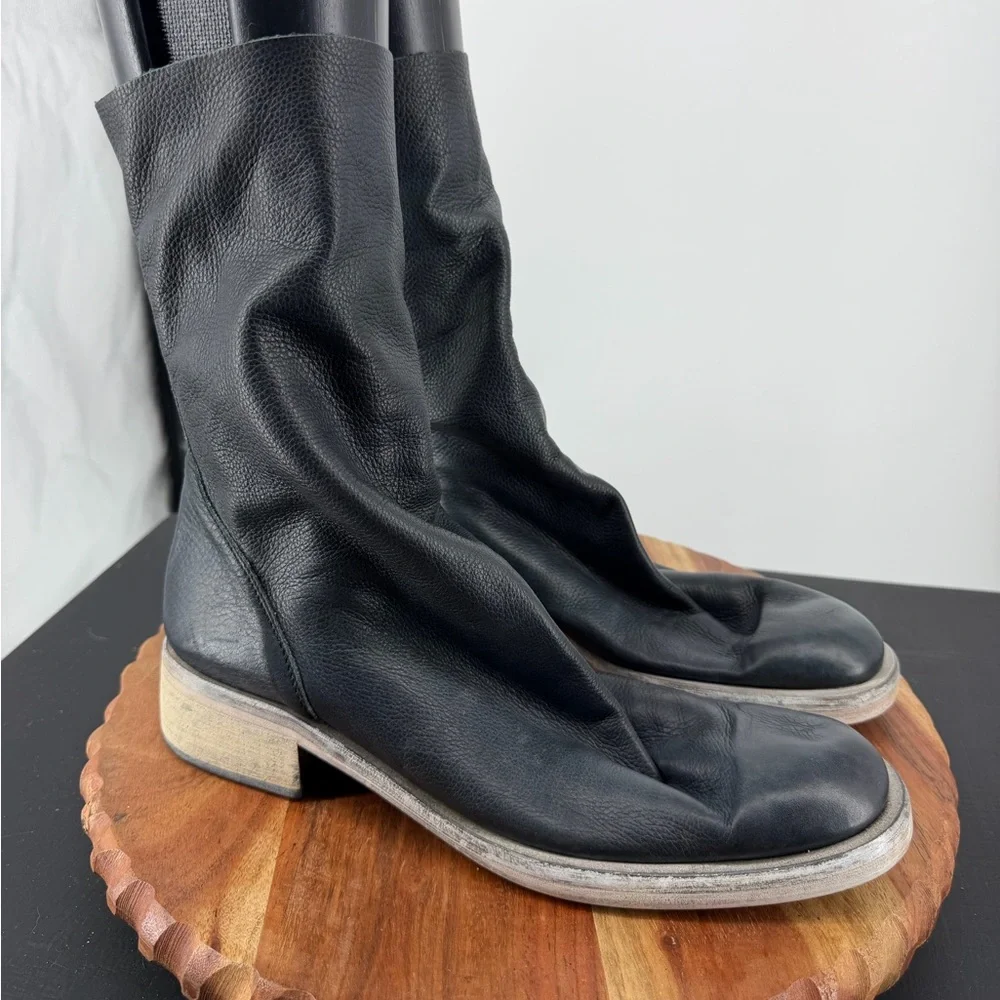 Free People Sutton‎ Tight Slouch Boots in black leather mid calf sz 40 US 10